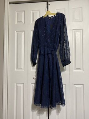 Lulus Navy Blue Floral Jacquard Wrap Midi Dress size XXL NWT